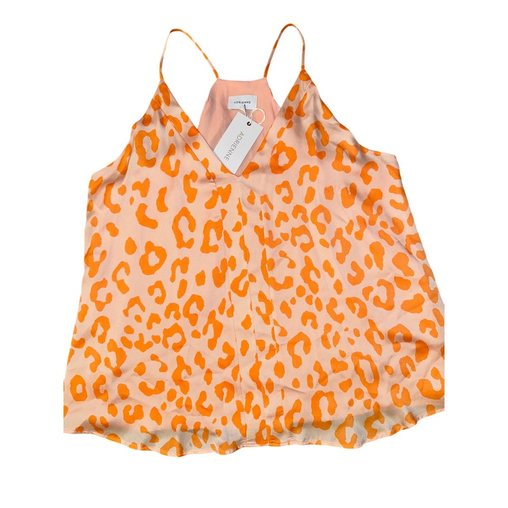 Adrienne Leopard Print Cami Tank Top Blouse Women's Large Orange‎ Peach NEW